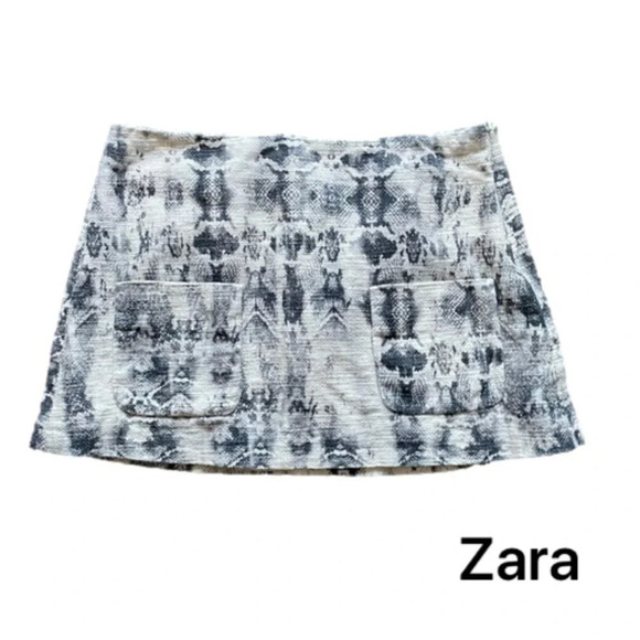 Zara Woman Snake Skin Print Cotton Mini Skirt Women’s Large - Picture 1 of 8